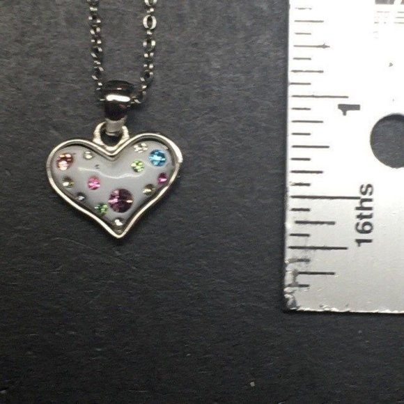 Rhinestone Heart Pendant Necklace Multicolor Silver White Barbie Soft Girl Retro - Picture 4 of 5